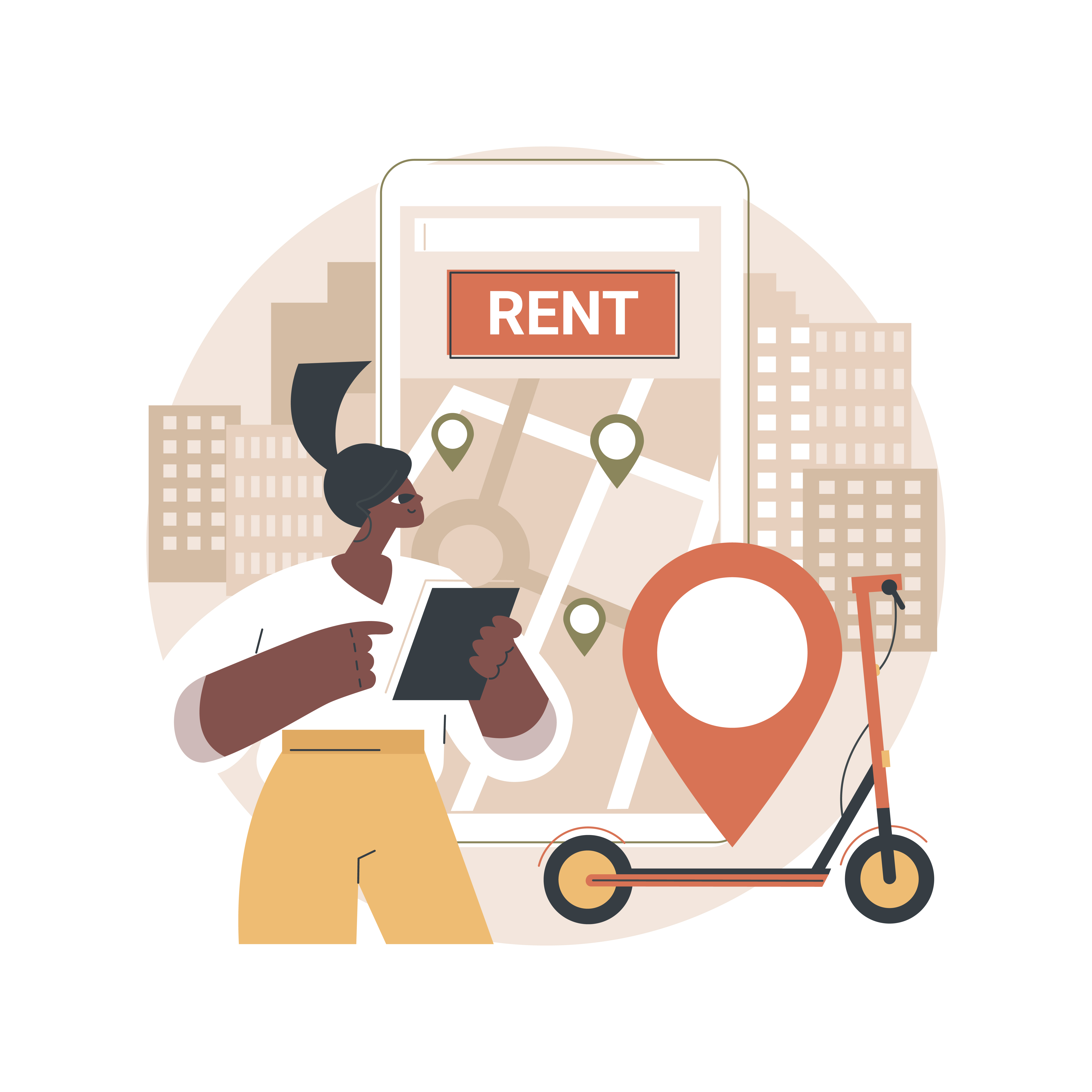 A collection of rental items including a camera, headphones, and a game controller